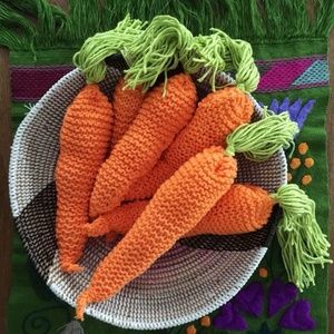 🥕 1-HandKnit CARROT BABY RATTLE 100% Cotton EASTER GIFT Prentend Play Food Toy